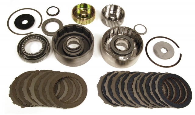 The six disc OEM cluctch pack shown with the ten disc Superglide4 clutch pack on the right.
