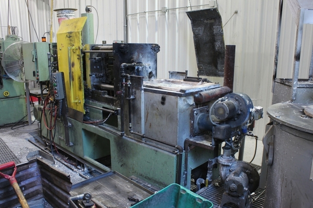 Here’s where much of the manufacturing magic happens – Corvette Central’s die-casting machine. It is a “hot chamber”-type casting machine that is fed by a pool of molten metal to form the parts. 