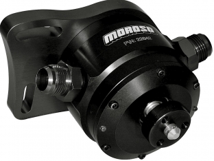 Moroso vacuum pump picture caption - Moroso outfitted the 22642 "enhanced design" vacuum pump with a light weight 4 vane architecture and maintenance free precision roller bearings, making it versatile and efficient.
