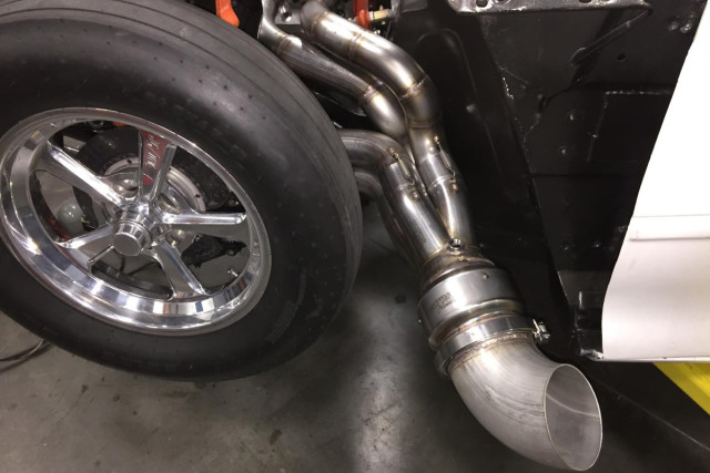 The completed header, six-inch Burns stainless muffler, and bullhorn constructed as part of this article.