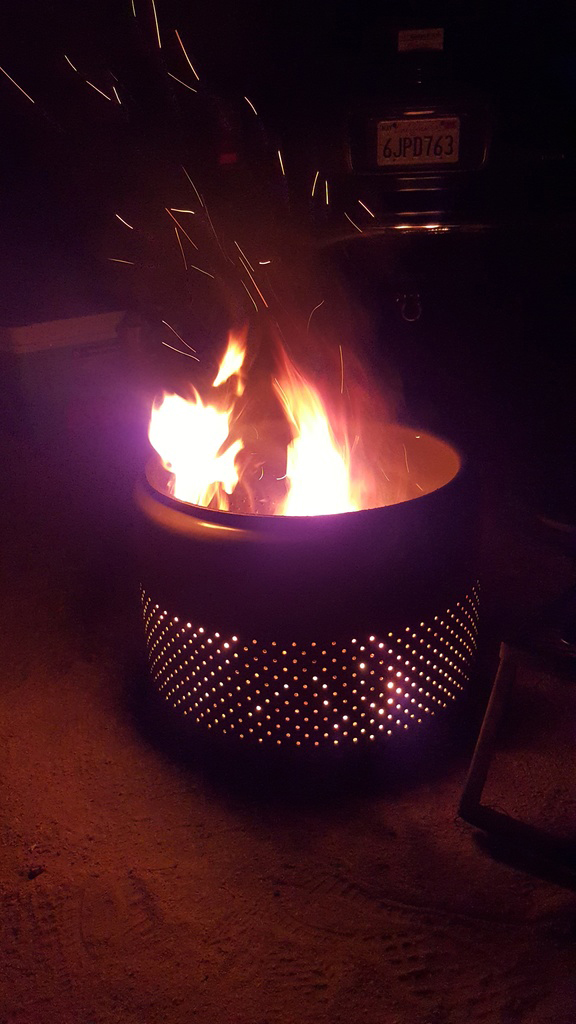 An old washing machine drum served as our firepit.