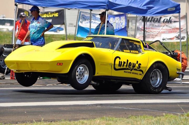 Wade carries the front tires off the line in his 1968 Corvette.