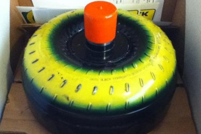 The colorful Greg Slack CDS 3500 torque converter with a 3500 stall speed. 