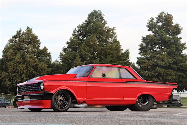 If this little Nova seems familiar, it's due to the fact that "Daddy" Dave squared off against this potent red monster when it was huffing nitrous on Street Outlaws.