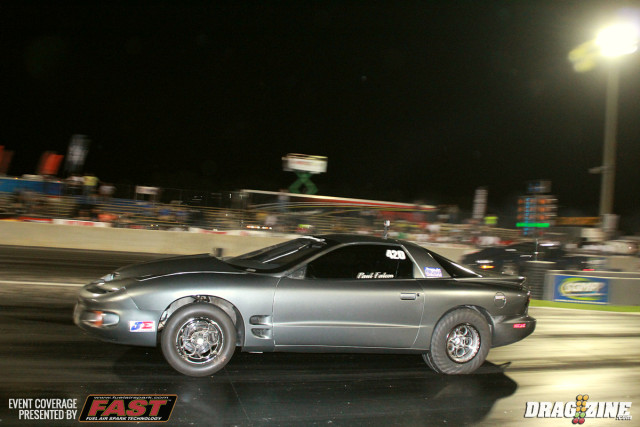Paul Falcon took his '98 Pontiac Firebird to a round one win in Ultimate Street over Florida runner Troy Fredrickson, 5.20 to a slowing 9.59.