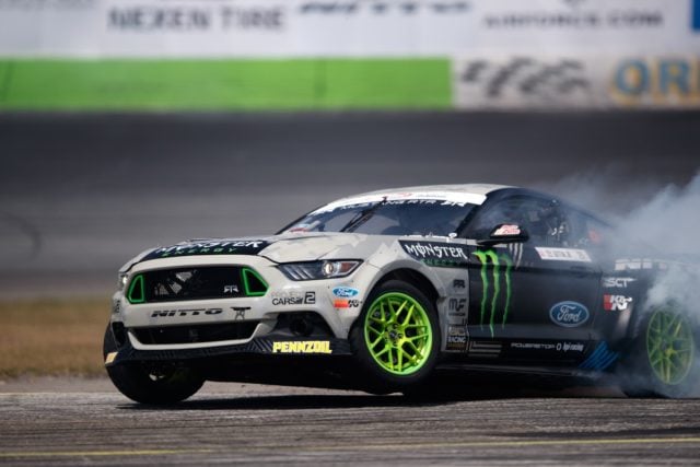 Believe it or not, we felt the car moving, but there wasn’t a distinct feeling when it got up on three wheels. Vaughn’s S550 strikes this pose often, but his team has been working with BC Racing and its coilover dampers to give the car more grip while one tire lifts off.