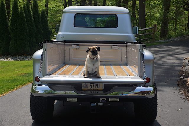 The bed was brought to life by Bulldog Restorations, and was given a stain and clearcoat to keep it fresh. The dog, meanwhile, is Keith's, and his name is Pierre.
