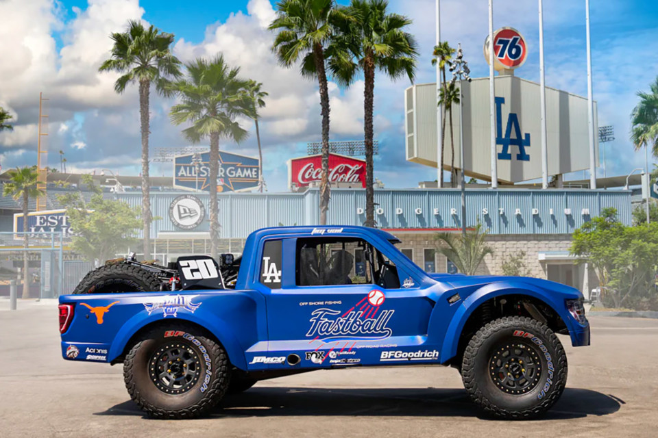 LA Dodgers Bobby Patton of Fastball Racing Swings Jimco Trophy Truck