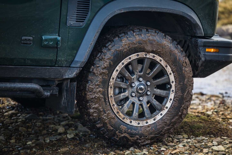 BFGoodrich KO2 all-terrain tires were swapped for all testers due to the nature of the terrain we were driving (in my opinion, a grippingly solid choice). Photo: INEOS Automotive